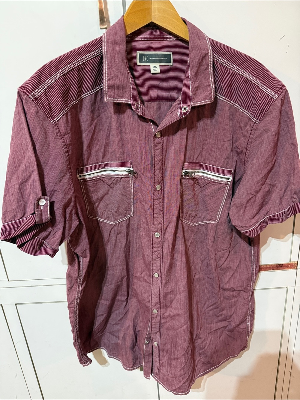 INC International Concepts Men's Short-Sleeve Button-Down Shirt - Burgundy